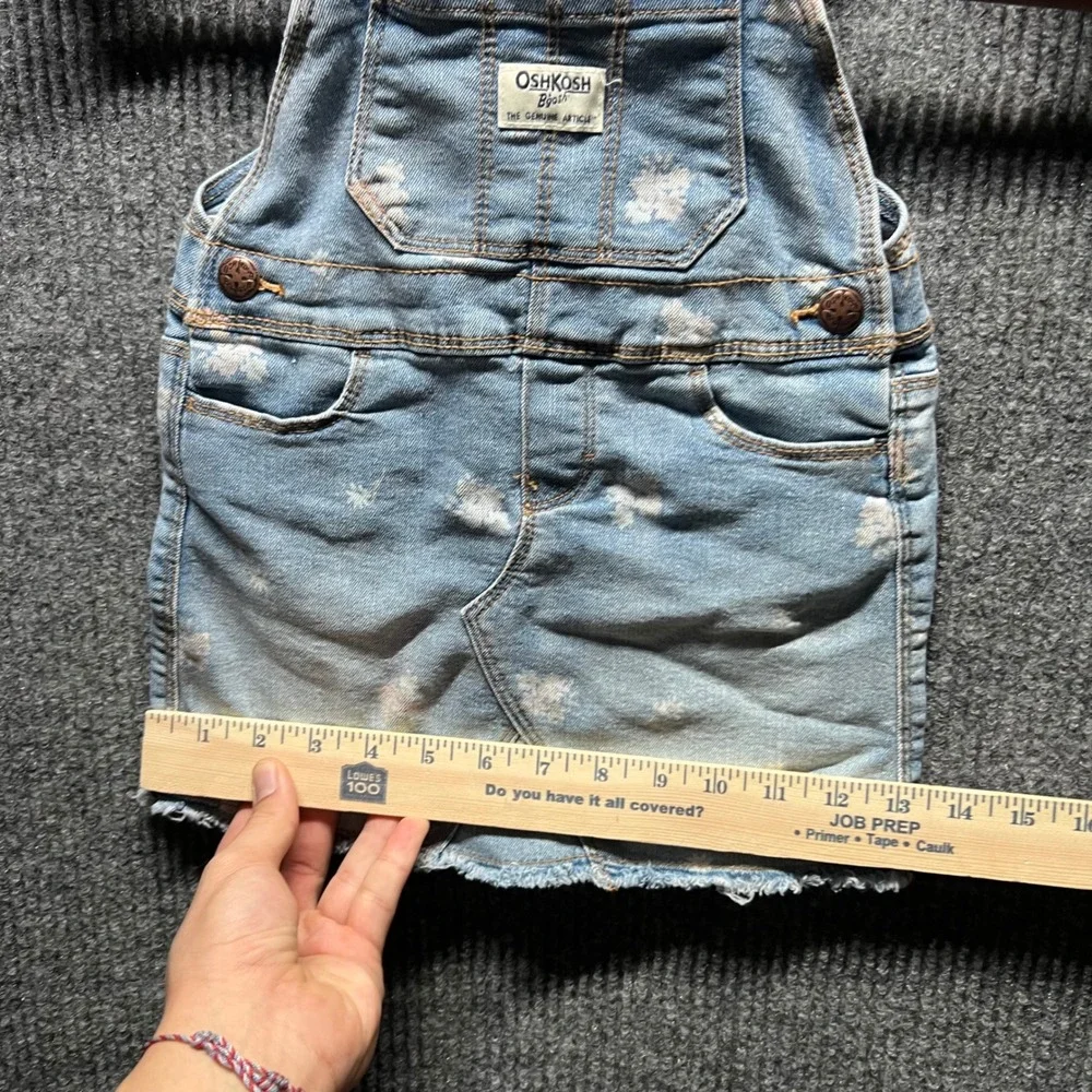 OshKosh Bgosh Denim Overall Dress Toddler 3T Blue Floral Print Bib‎ Jumper Skirt